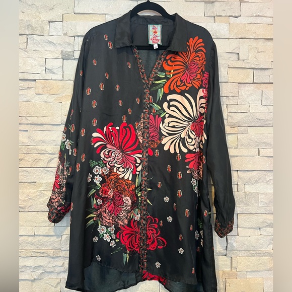 Johnny Was Silk Carro Button Front Floral Print Tunic - Picture 2 of 7